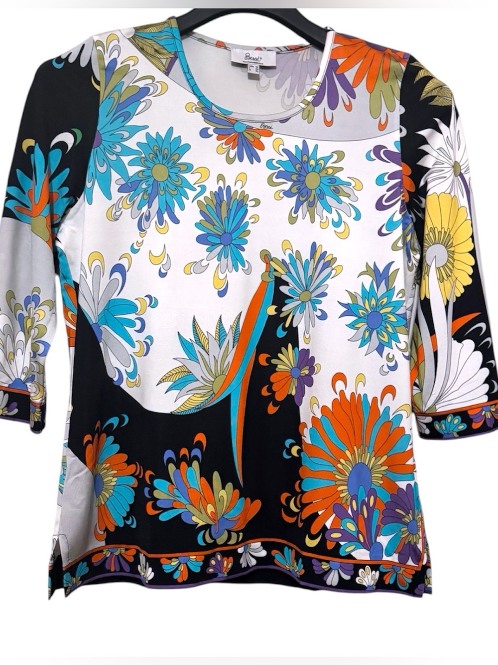 Averardo Bessi Lux Multicolored Psychedelic Chrysanthemums 3/4 Sleeve Blouse 10